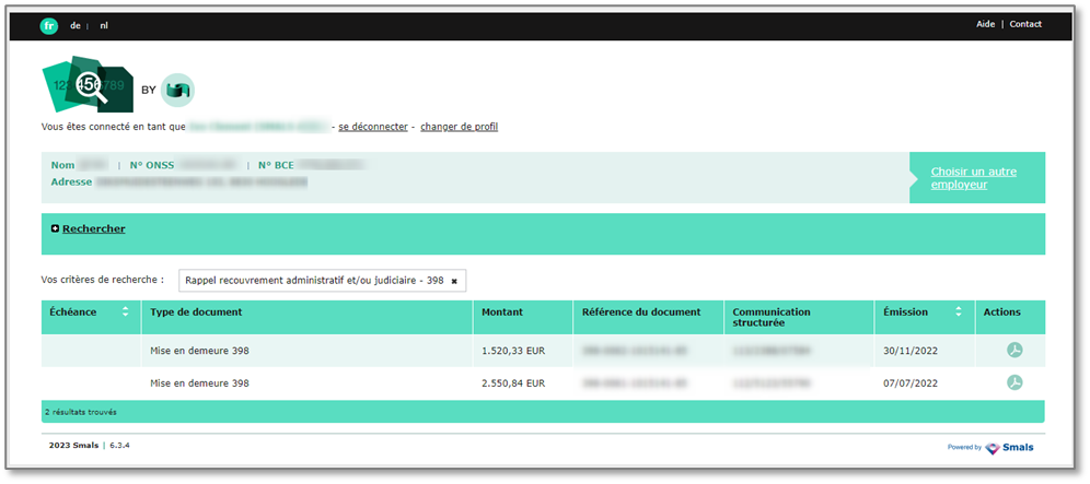 Online service Consultation invoices employers-search result Screenhot Online service Consultation invoices employers-search result : based on your selection you get a screen containing all documents that match your search.